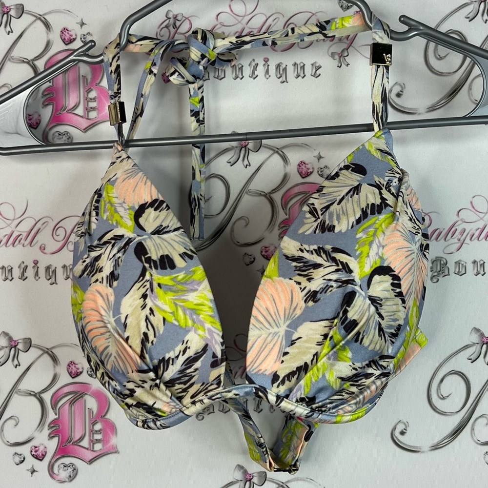 Victoria's Secret bikini top cupped sexy Leaf Print Bikini Top with Gold Accent